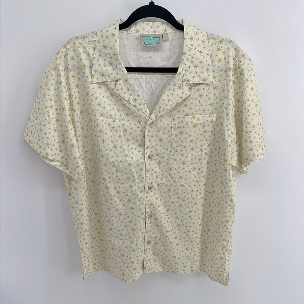 Atomic Tiki mod retro printed short sleeve button down shirt sz L